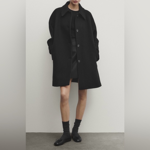 massimo dutti Black tabard-effect wool blend coat - Picture 1 of 10